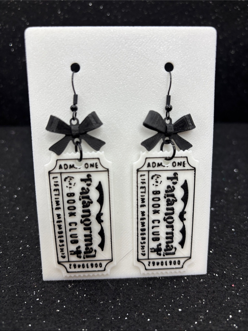 Paranormal Book Club Ticket Earrings with Bow